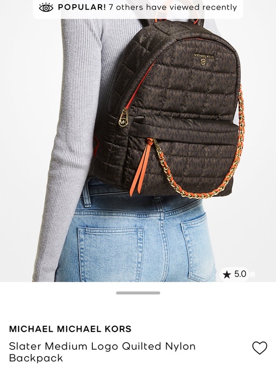 Michael Kors Black Quilted MK Logo Backpack with Orange Trim main image 10